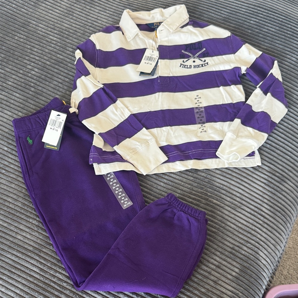 Polo by Ralph Lauren Kids Purple and Cream Striped Pajama Set